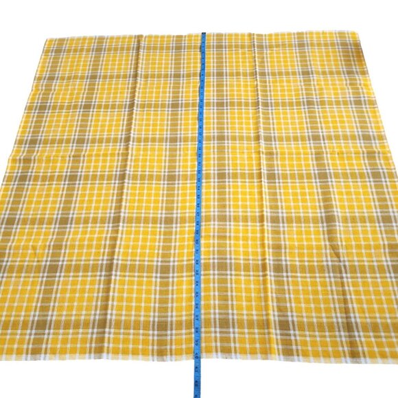 Vintage Dralon Card Table Cloth Cover  Synthetic Plaid Mustard Yellow Tablecloth - Picture 4 of 7